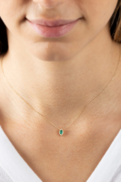 Emerald Marquise Cut Necklace in 8K/10K/14K Solid Gold with Real Diamonds, May Birthstone