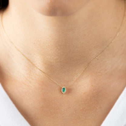 Emerald Marquise Cut Necklace in 8K/10K/14K Solid Gold with Real Diamonds, May Birthstone
