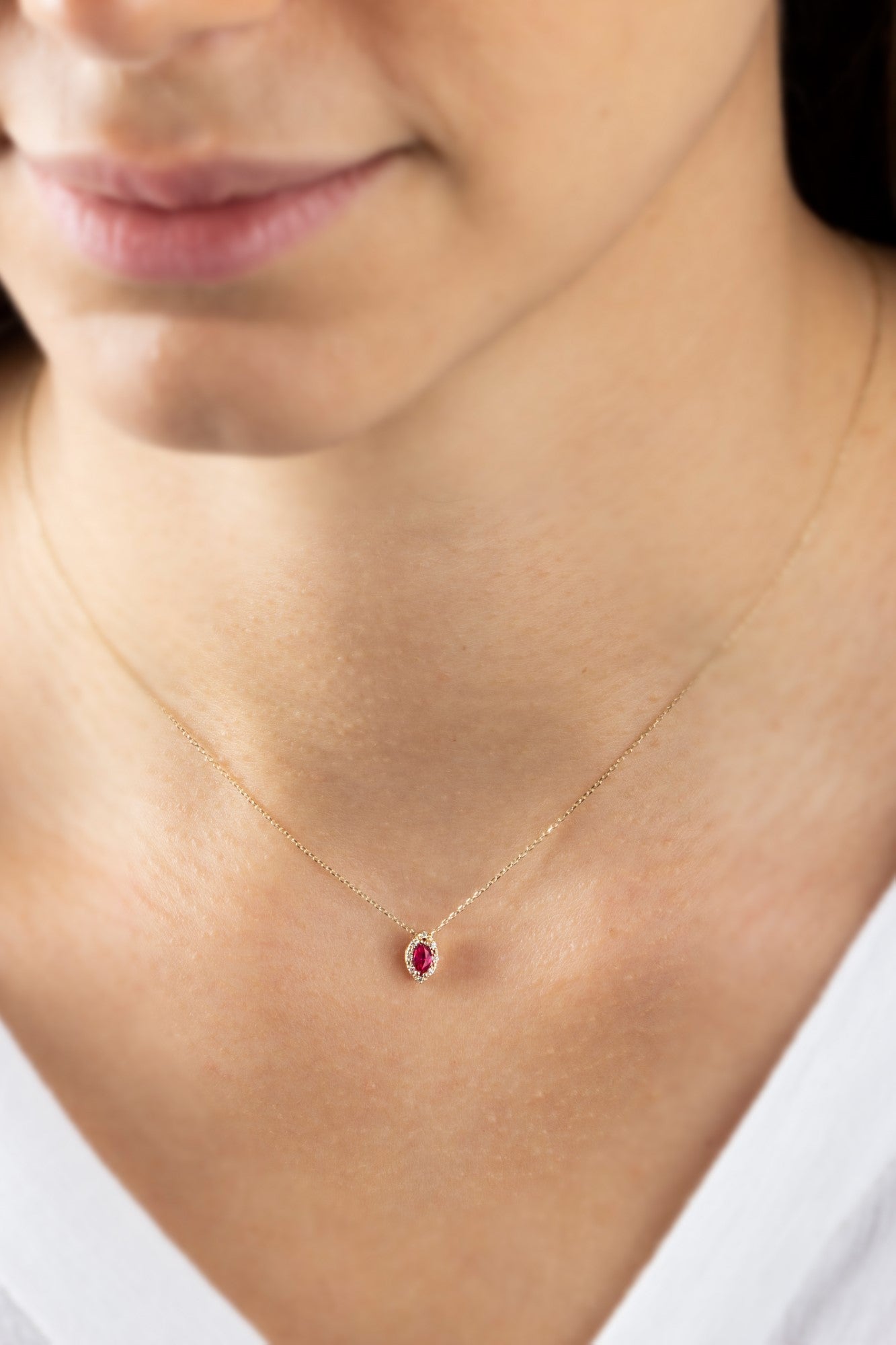 Ruby Marquise Cut Necklace in 8K/10K/14K Solid Gold with Real Diamonds, July Birthstone