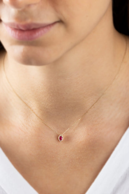 Ruby Marquise Cut Necklace in 8K/10K/14K Solid Gold with Real Diamonds, July Birthstone