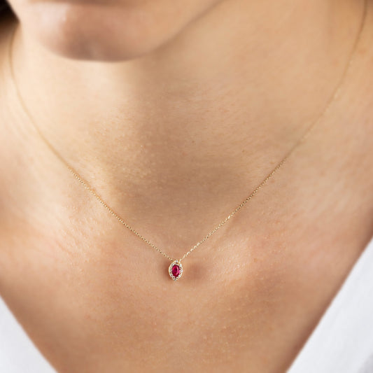 Ruby Marquise Cut Necklace in 8K/10K/14K Solid Gold with Real Diamonds, July Birthstone