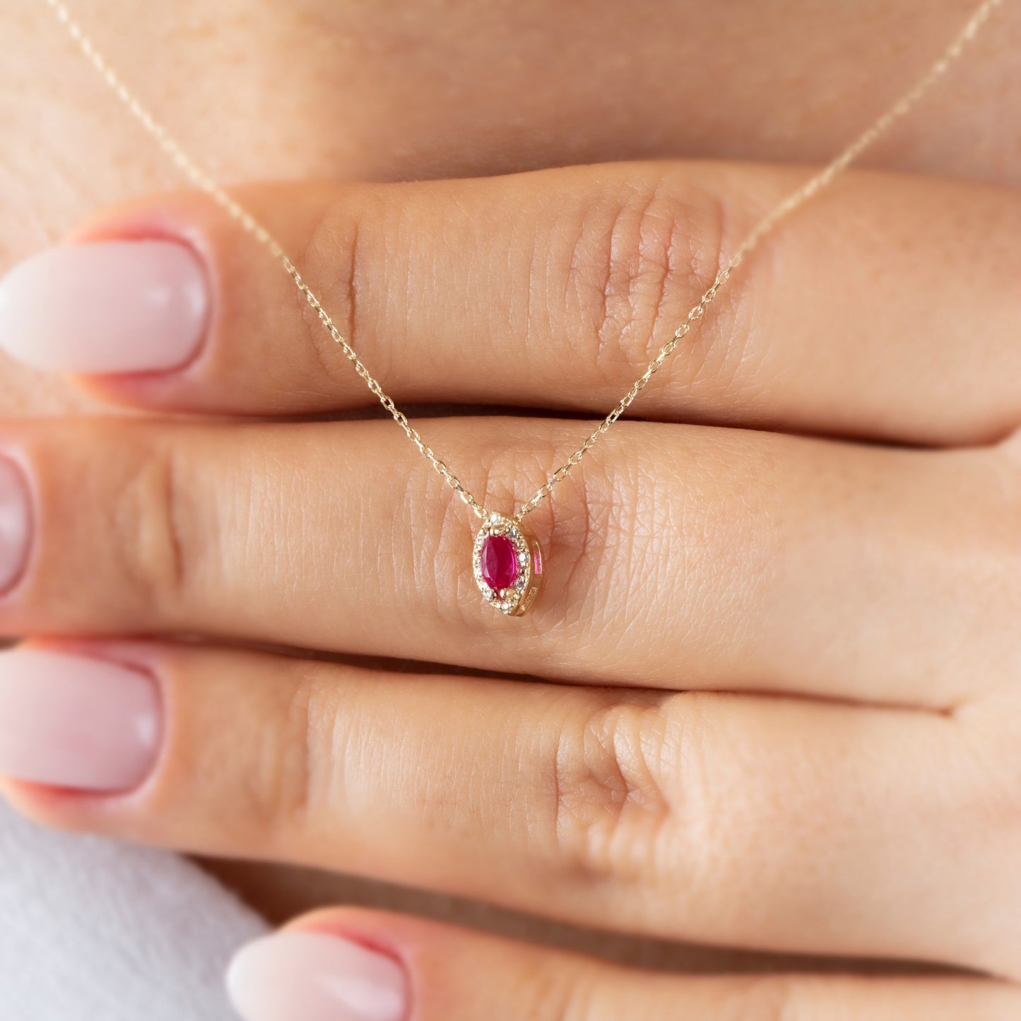 Ruby Marquise Cut Necklace in 8K/10K/14K Solid Gold with Real Diamonds, July Birthstone