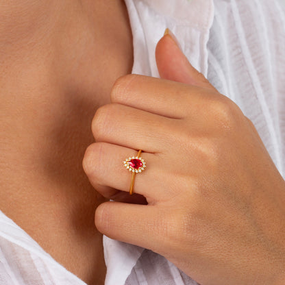 Teardrop Ruby Ring in 8K/10K/14K Solid Gold Surrounded with Real Diamonds, July Birthstone Jewelry