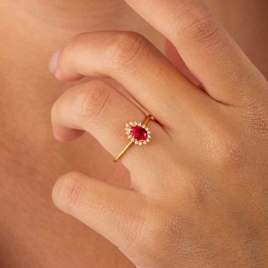 Teardrop Ruby Ring in 8K/10K/14K Solid Gold Surrounded with Real Diamonds, July Birthstone Jewelry
