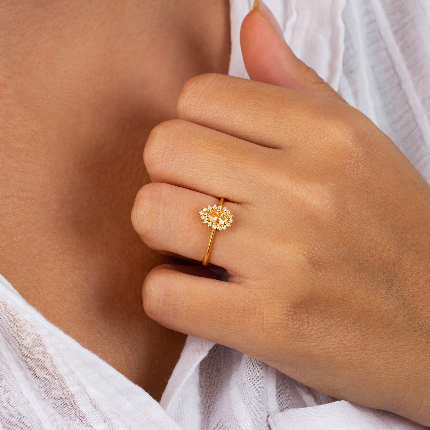 Teardrop Citrine Ring in 8K/10K/14K Solid Gold Surrounded with Real Diamonds, November Birthstone Jewelry