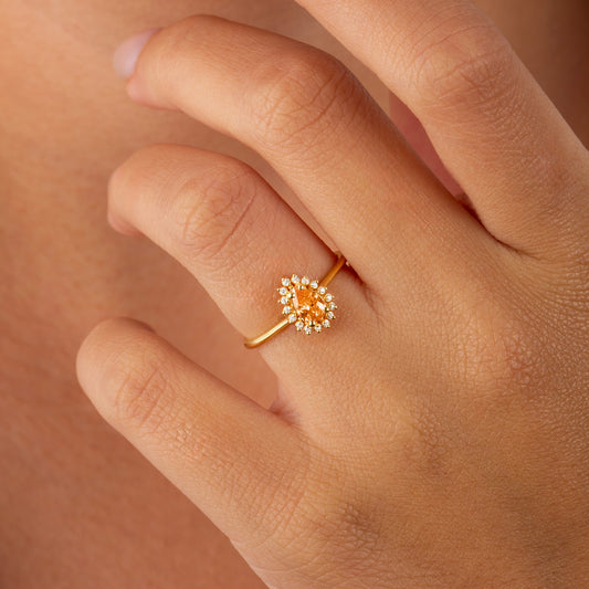 Teardrop Citrine Ring in 8K/10K/14K Solid Gold Surrounded with Real Diamonds, November Birthstone Jewelry