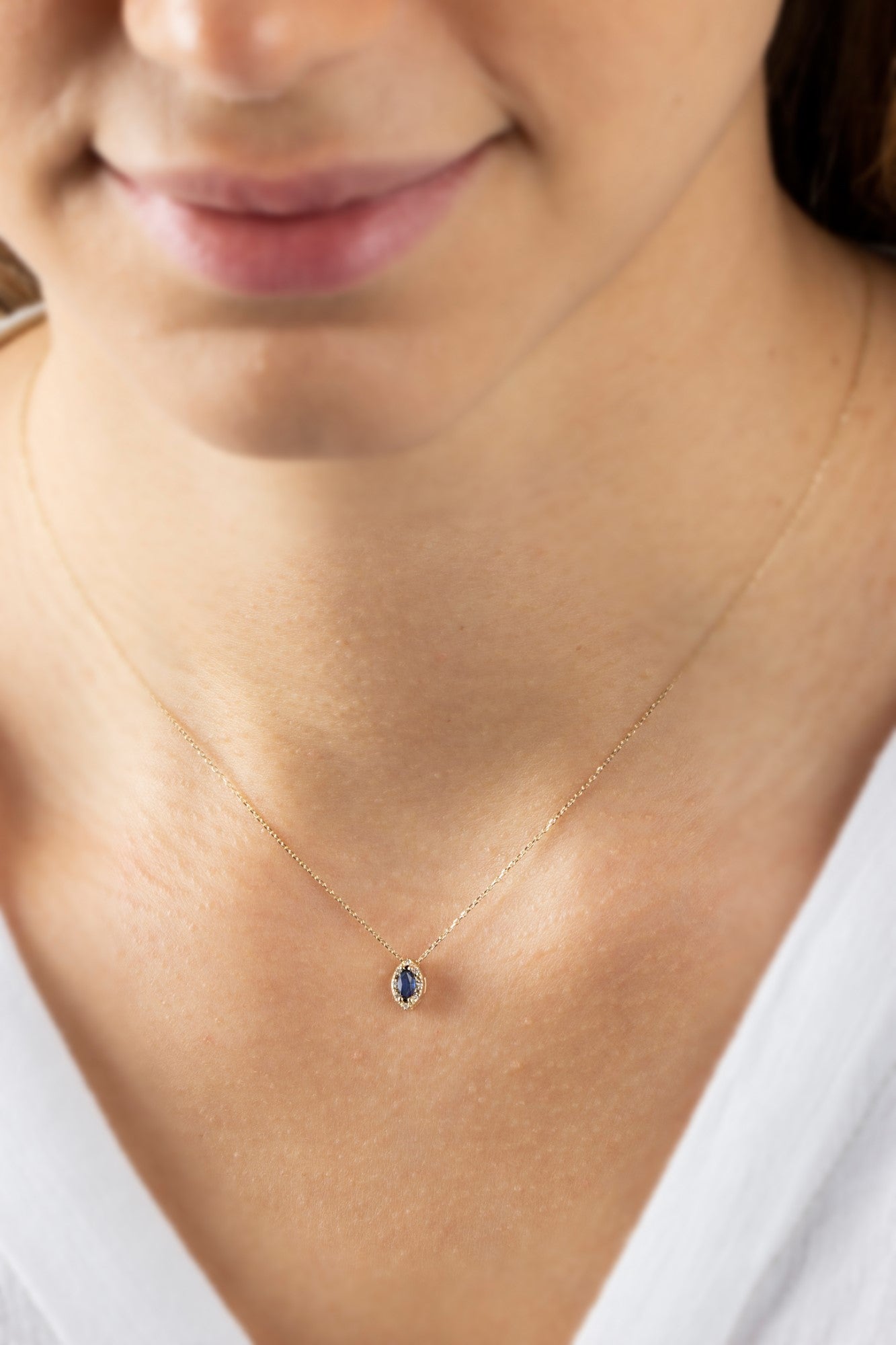 Sapphire Marquise Cut Necklace in 8K/10K/14K Solid Gold with Real Diamonds, September Birthstone