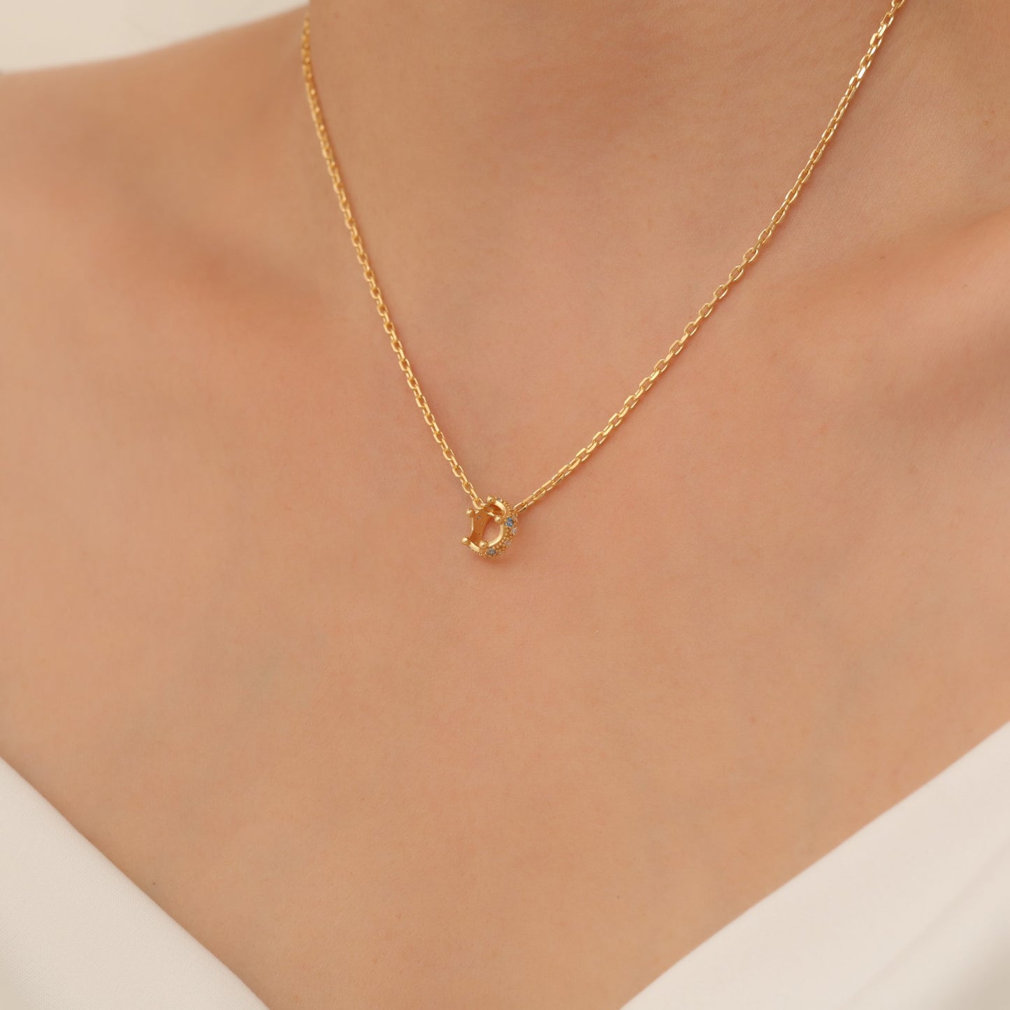 Crown Aquamarine Necklace in 14K Solid Gold with Real Diamonds | March Birthstone Queen Jewelry Necklace