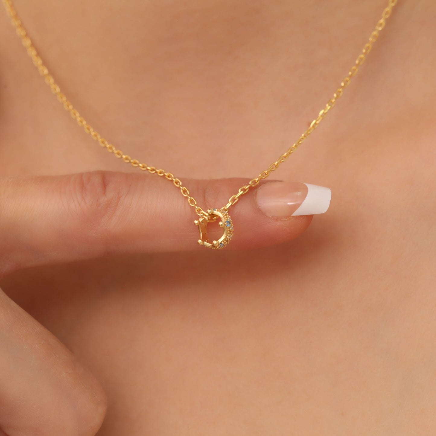 Crown Aquamarine Necklace in 14K Solid Gold with Real Diamonds | March Birthstone Queen Jewelry Necklace