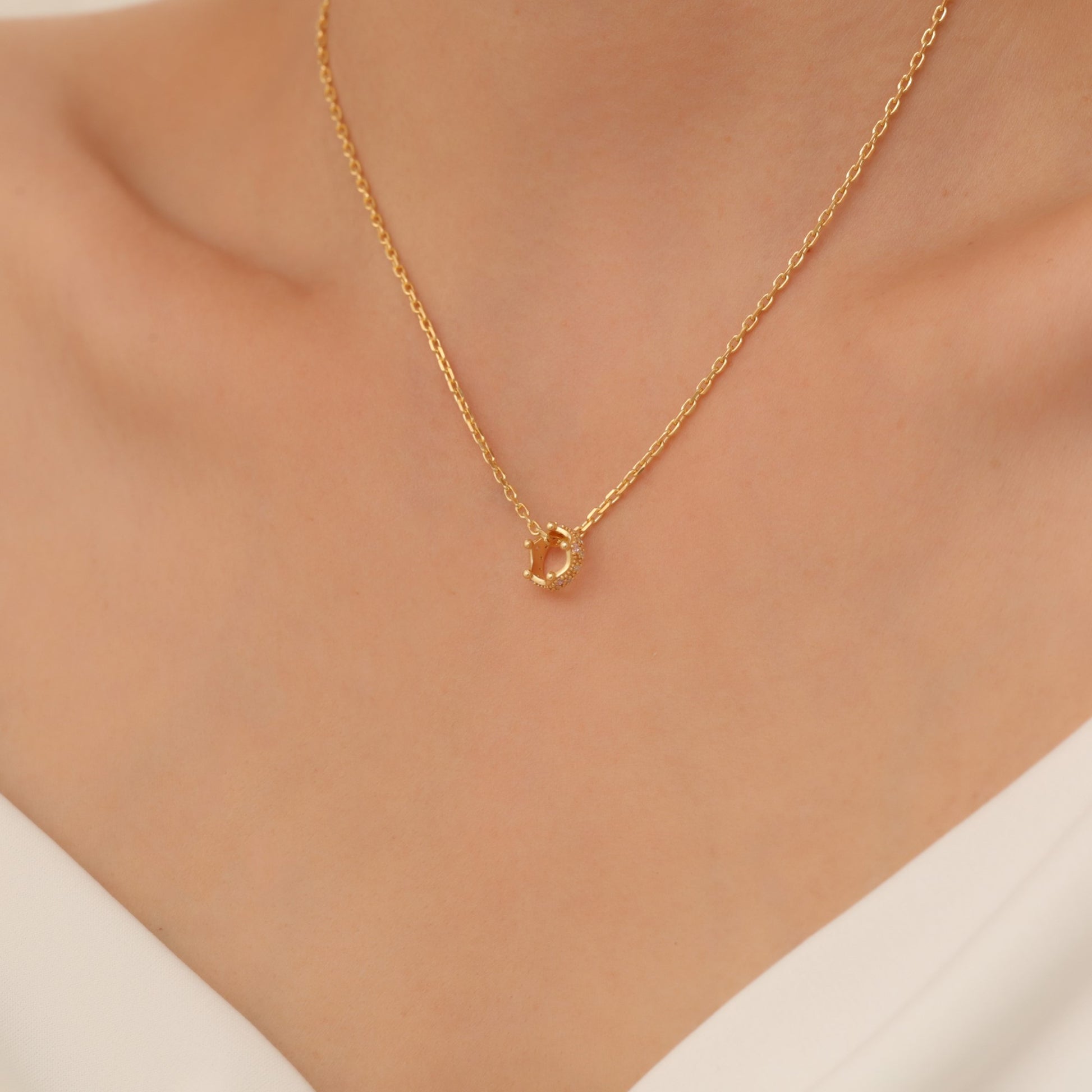 Crown Pink Tourmaline Necklace in 14K Solid Gold with Real Diamonds | October Birthstone Queen Jewelry Necklace