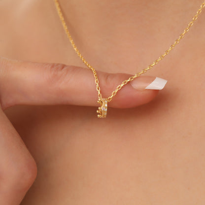 Crown Pink Tourmaline Necklace in 14K Solid Gold with Real Diamonds | October Birthstone Queen Jewelry Necklace