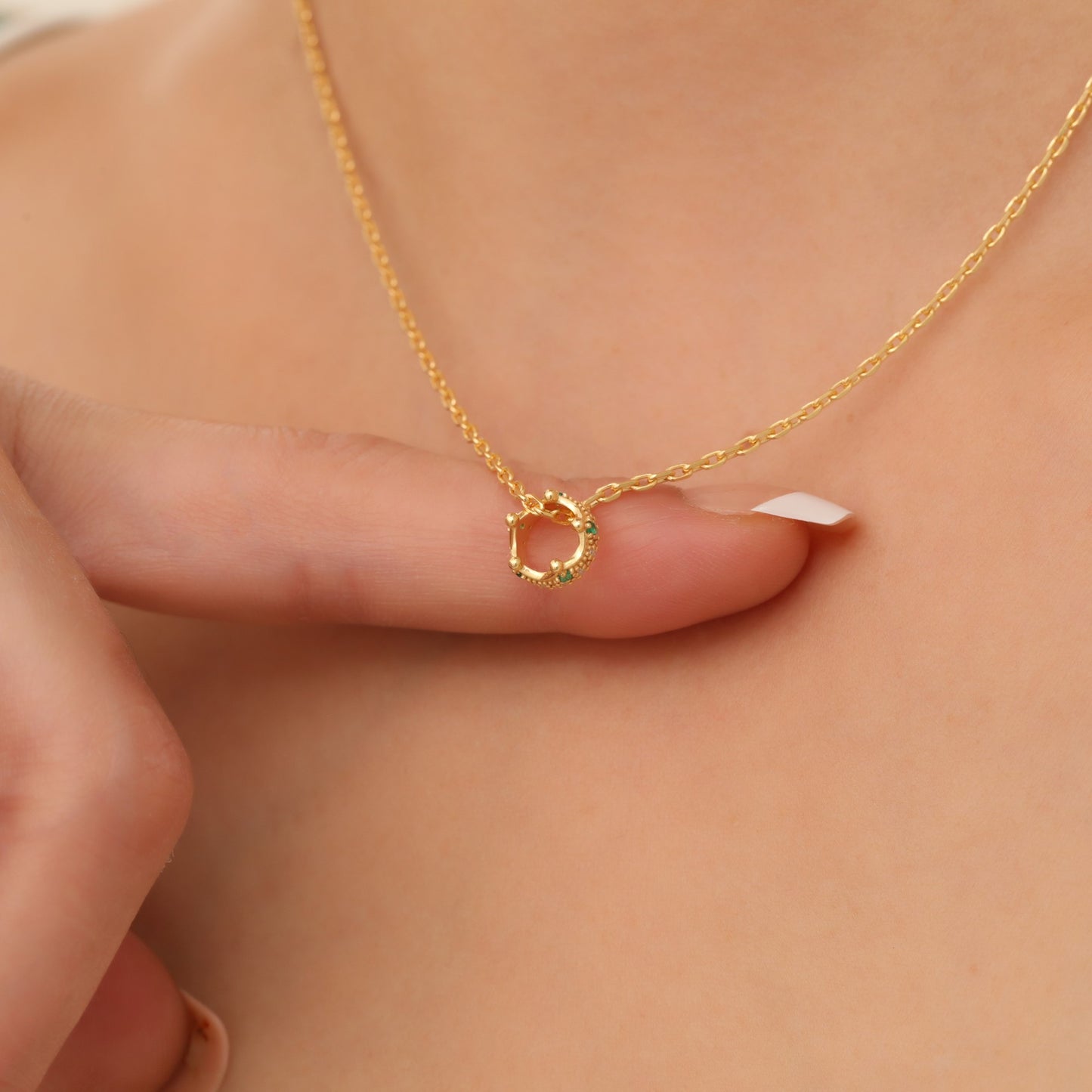 Crown Emerald Necklace in 14K Solid Gold with Real Diamonds | May Birthstone Queen Jewelry Necklace