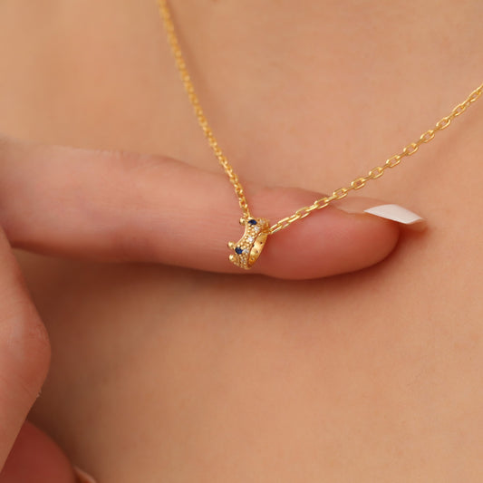 Crown Sapphire Necklace in 14K Solid Gold with Real Diamonds | September Birthstone Queen Jewelry Necklace