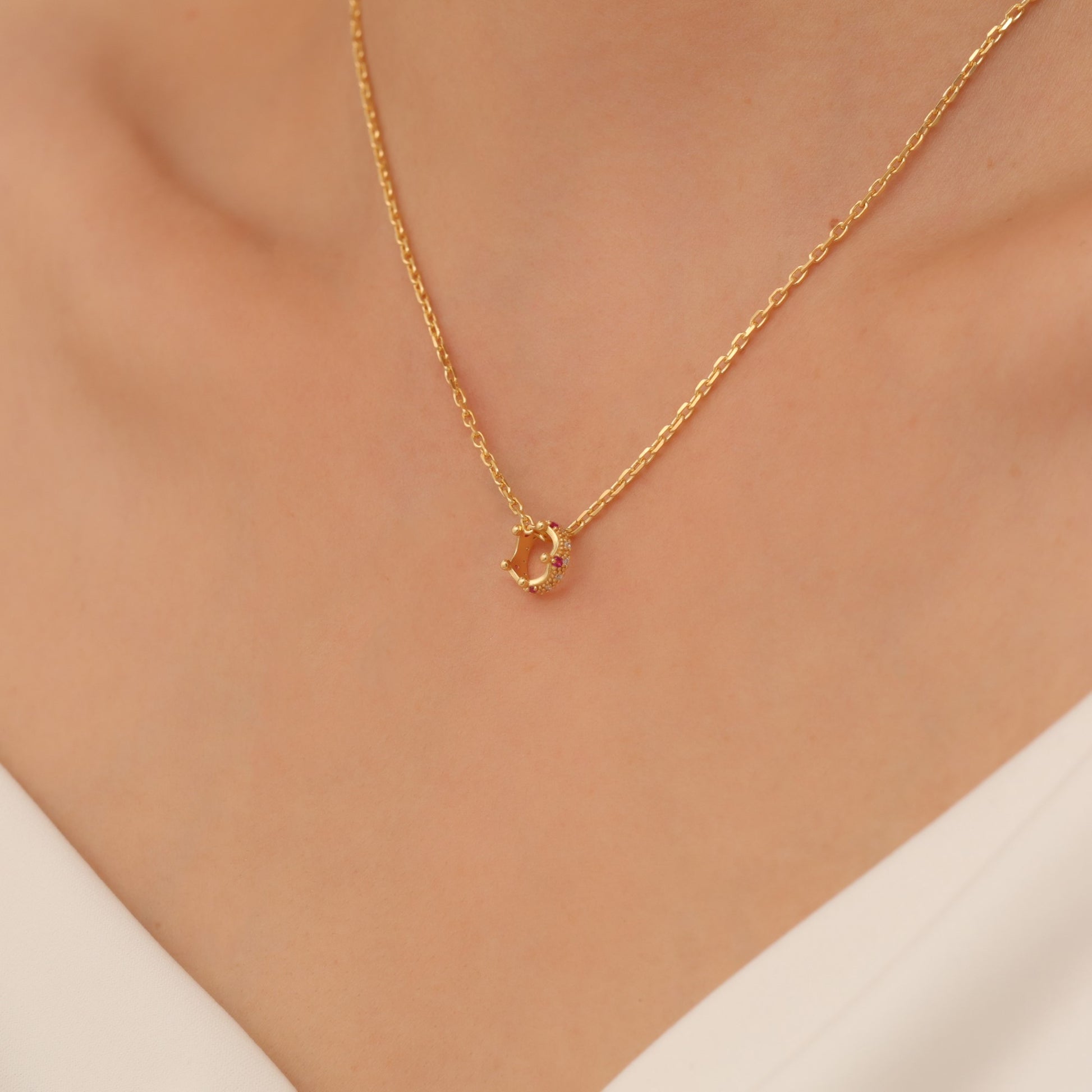 Crown Ruby Necklace in 14K Solid Gold with Real Diamonds | July Birthstone Queen Jewelry Necklace