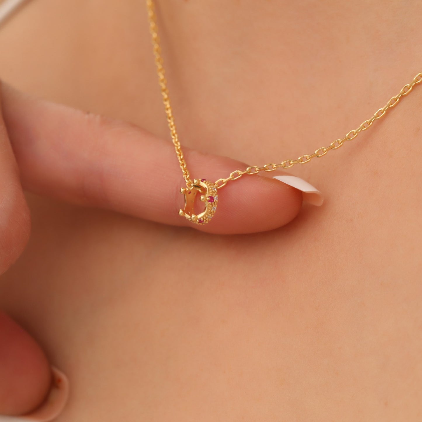 Crown Ruby Necklace in 14K Solid Gold with Real Diamonds | July Birthstone Queen Jewelry Necklace