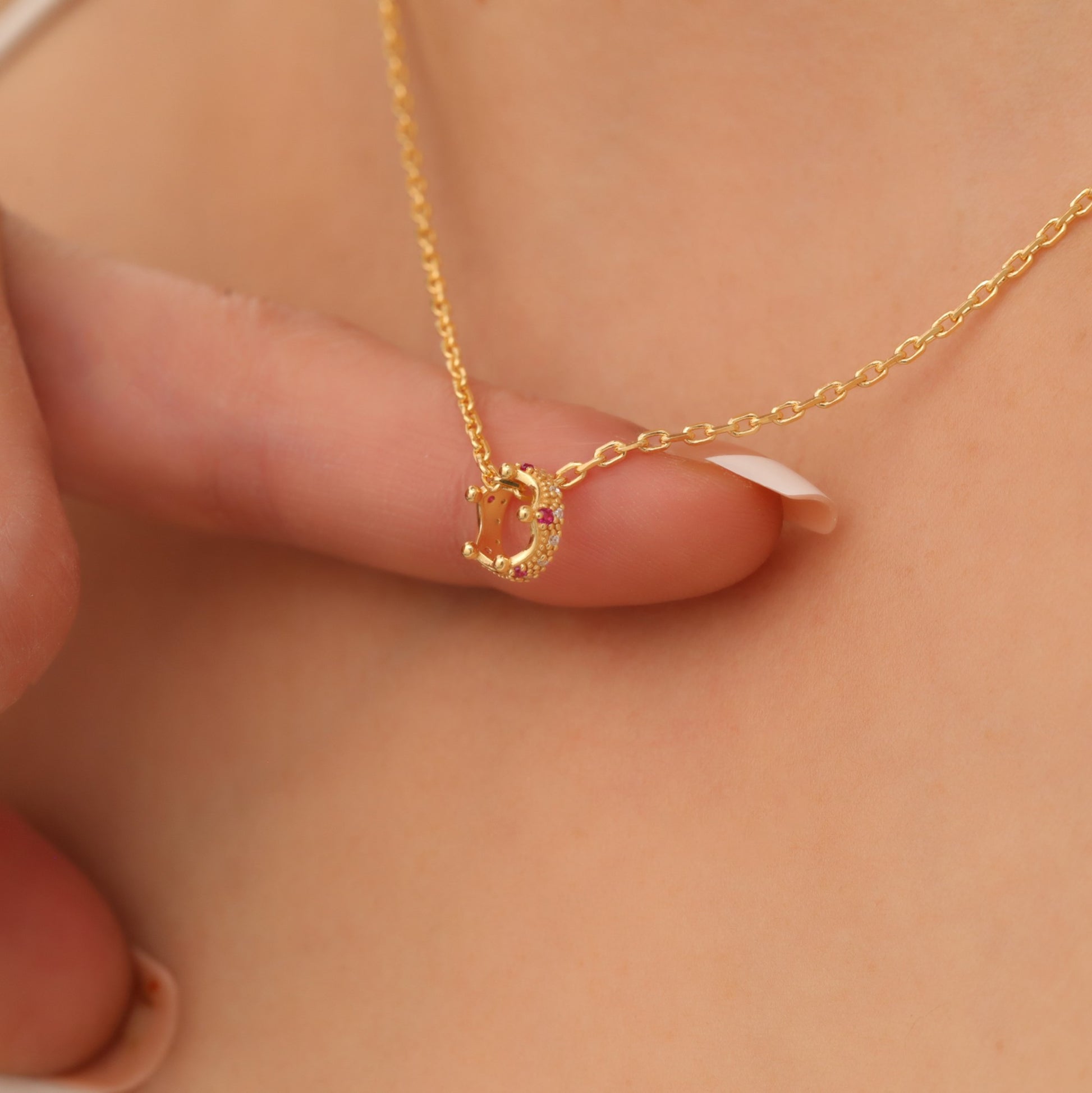 Crown Ruby Necklace in 14K Solid Gold with Real Diamonds | July Birthstone Queen Jewelry Necklace