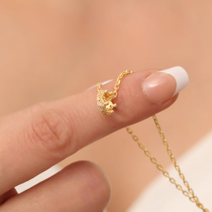 Crown Pink Tourmaline Necklace in 14K Solid Gold with Real Diamonds | October Birthstone Queen Jewelry Necklace