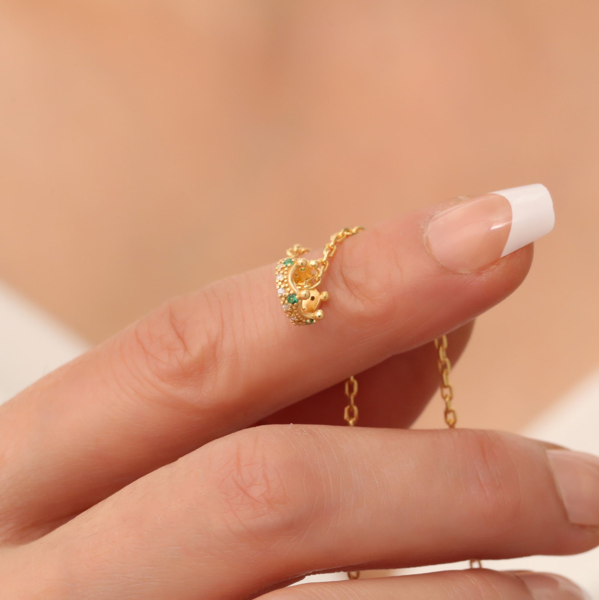 Crown Emerald Necklace in 14K Solid Gold with Real Diamonds | May Birthstone Queen Jewelry Necklace