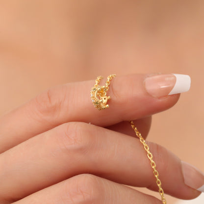 Crown Peridot Necklace in 14K Solid Gold with Real Diamonds | August Birthstone Queen Jewelry Necklace