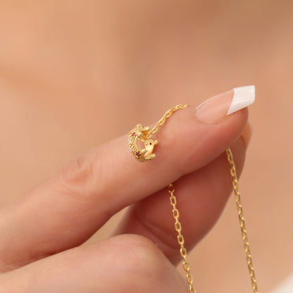 Crown Garnet Necklace in 14K Solid Gold with Real Diamonds | January Birthstone Queen Jewelry Necklace