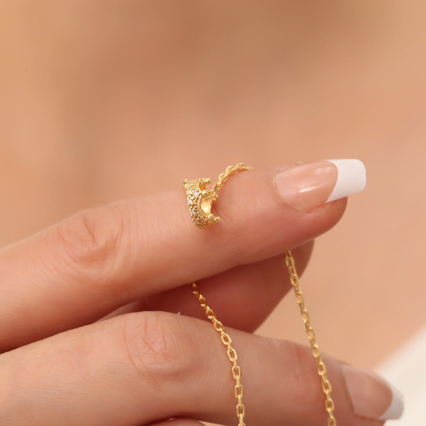 Crown Citrine Necklace in 14K Solid Gold with Real Diamonds | November Birthstone Queen Jewelry Necklace