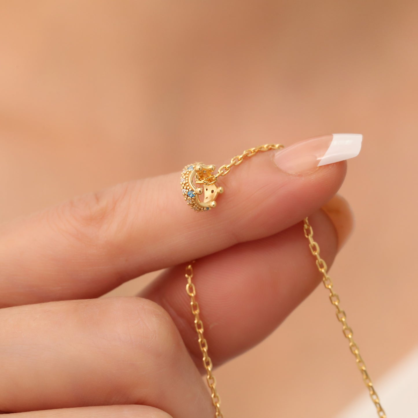 Crown Blue Topaz Necklace in 14K Solid Gold with Real Diamonds | December Birthstone Queen Jewelry Necklace