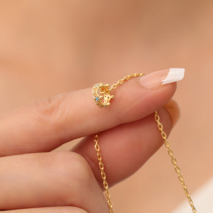 Crown Blue Topaz Necklace in 14K Solid Gold with Real Diamonds | December Birthstone Queen Jewelry Necklace