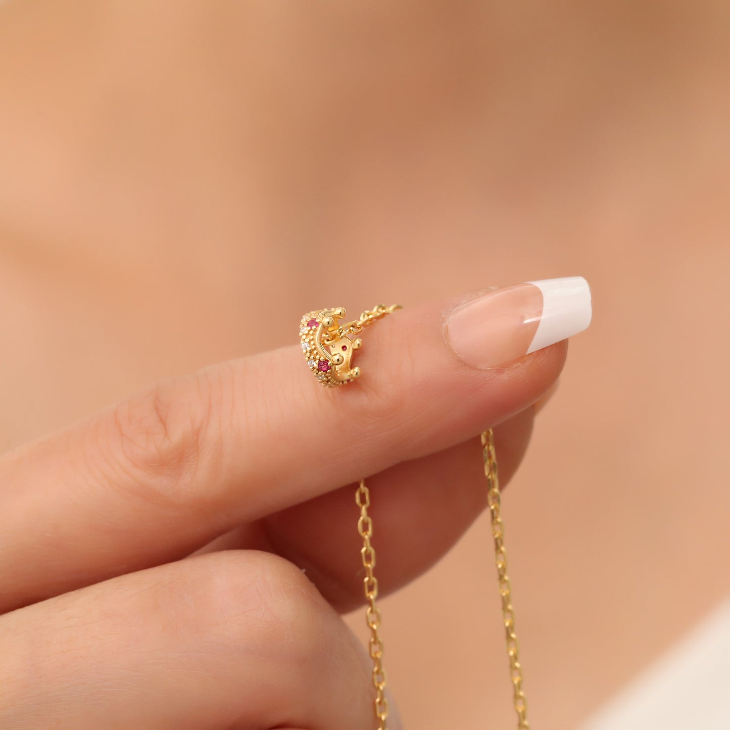 Crown Ruby Necklace in 14K Solid Gold with Real Diamonds | July Birthstone Queen Jewelry Necklace