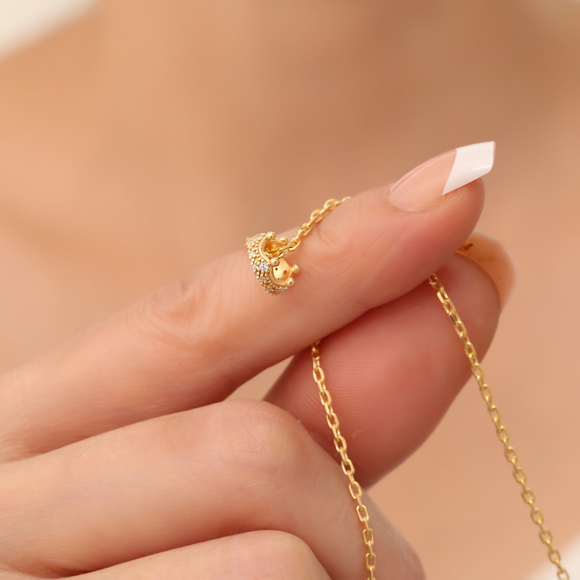 Crown White Topaz Necklace in 14K Solid Gold with Real Diamonds | April Birthstone Queen Jewelry Necklace