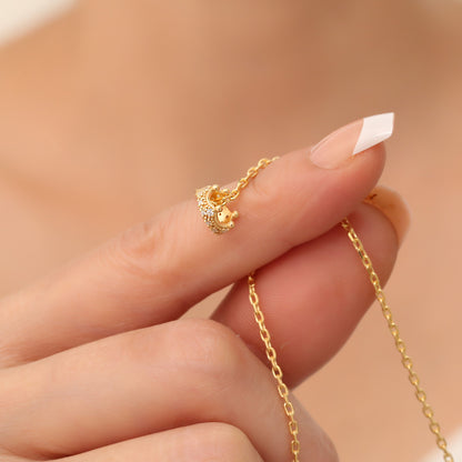 Crown White Topaz Necklace in 14K Solid Gold with Real Diamonds | April Birthstone Queen Jewelry Necklace