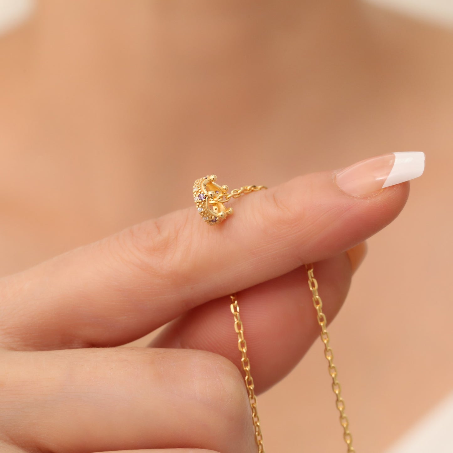 Crown Amethyst Necklace in 14K Solid Gold with Real Diamonds | February Birthstone Queen Jewelry Necklace