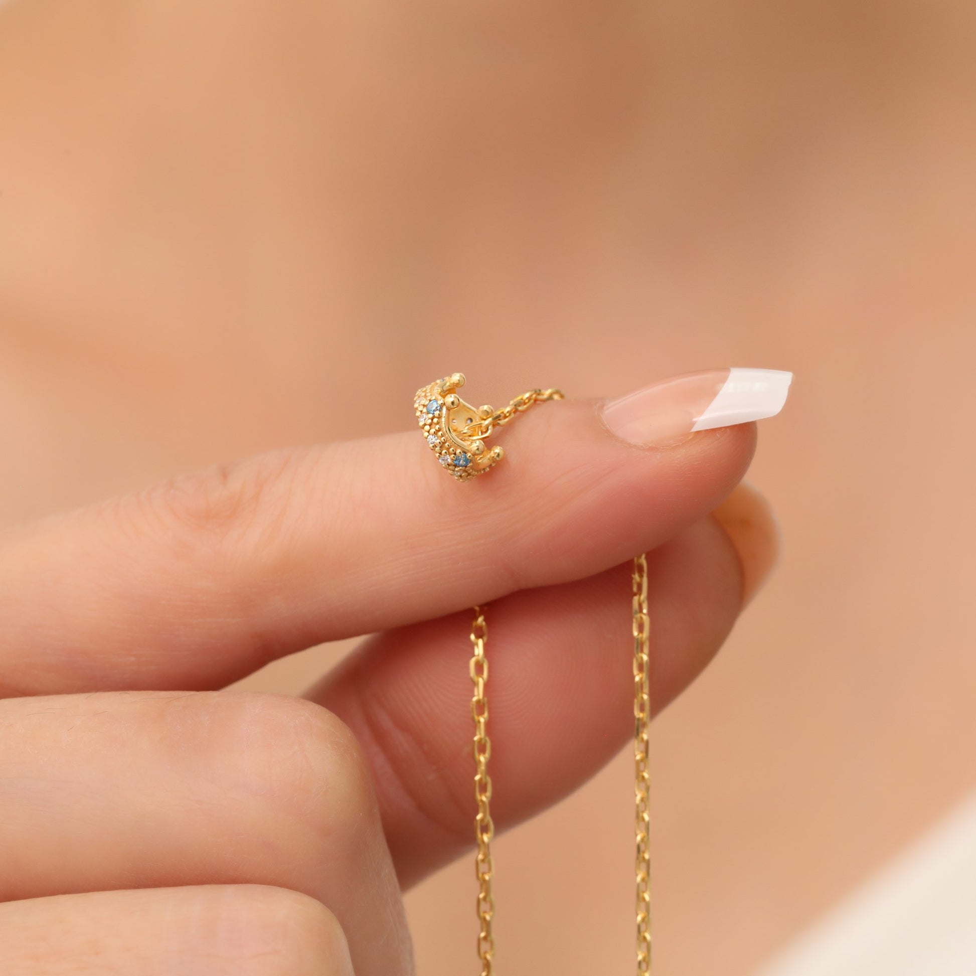 Crown Aquamarine Necklace in 14K Solid Gold with Real Diamonds | March Birthstone Queen Jewelry Necklace