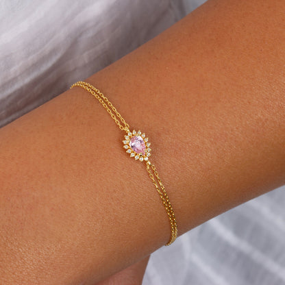 Teardrop Pink Tourmaline Bezel Bracelet in 8K/10K/14K Solid Gold Surrounded with Real Diamonds, October Birthstone Jewelry