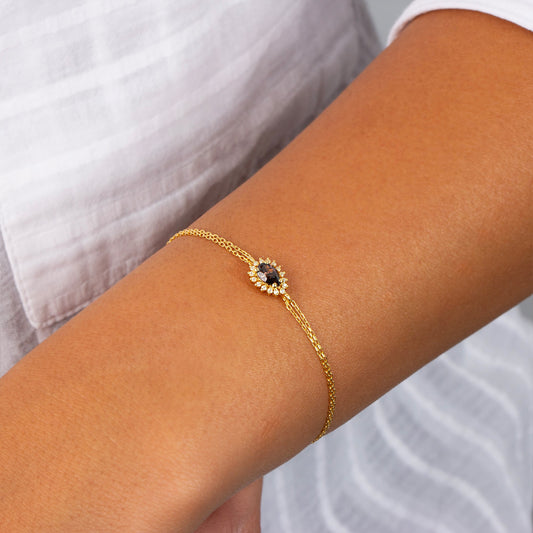 Teardrop Smoky Quartz Bezel Bracelet in 14K Solid Gold Surrounded with Real Diamonds, November Birthstone Jewelry
