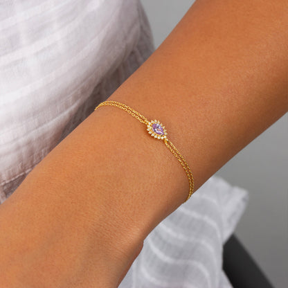 Teardrop Alexandrite Bezel Bracelet in 8K/10K/14K Solid Gold Surrounded with Real Diamonds, June Birthstone Jewelry