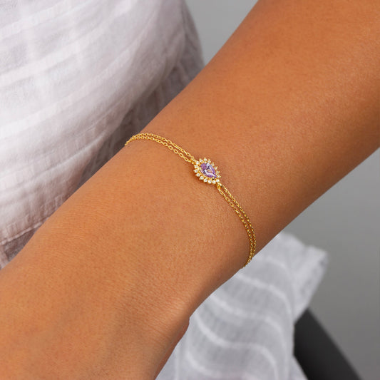 Teardrop Alexandrite Bezel Bracelet in 8K/10K/14K Solid Gold Surrounded with Real Diamonds, June Birthstone Jewelry