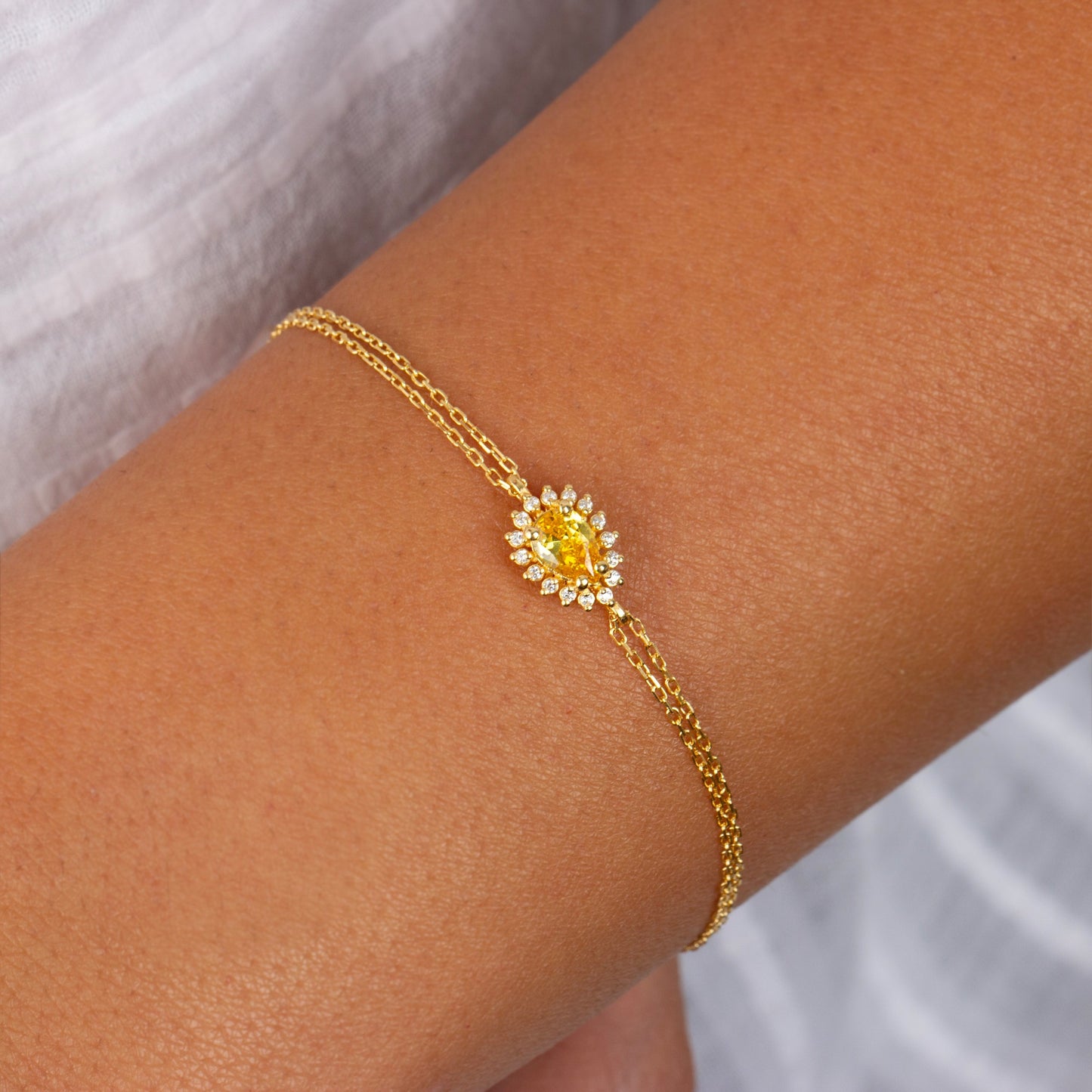 Teardrop Yellow Topaz Bezel Bracelet in 8K/10K/14K Solid Gold Surrounded with Real Diamonds, November Birthstone Jewelry