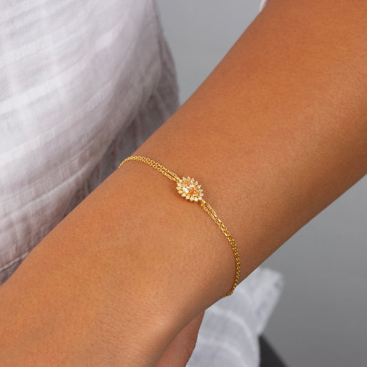 Teardrop Citrine Bezel Bracelet in 14K Solid Gold Surrounded with Real Diamonds, November Birthstone Jewelry