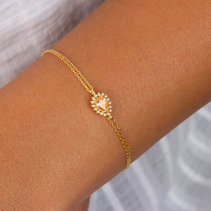 Teardrop Citrine Bezel Bracelet in 8K/10K/14K Solid Gold Surrounded with Real Diamonds, November Birthstone Jewelry