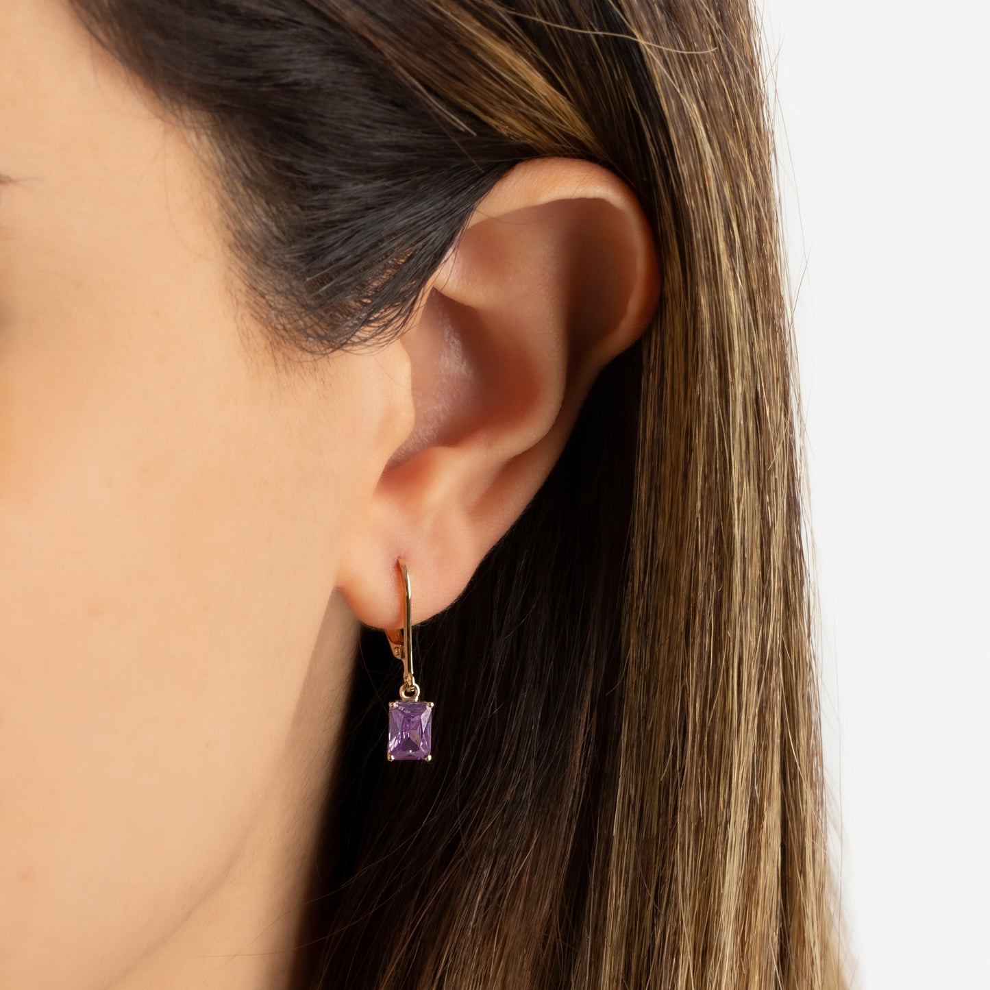 Dangle Rectangle Alexandrite Earring 8K/10K/14K Solid Gold, June Birthstone