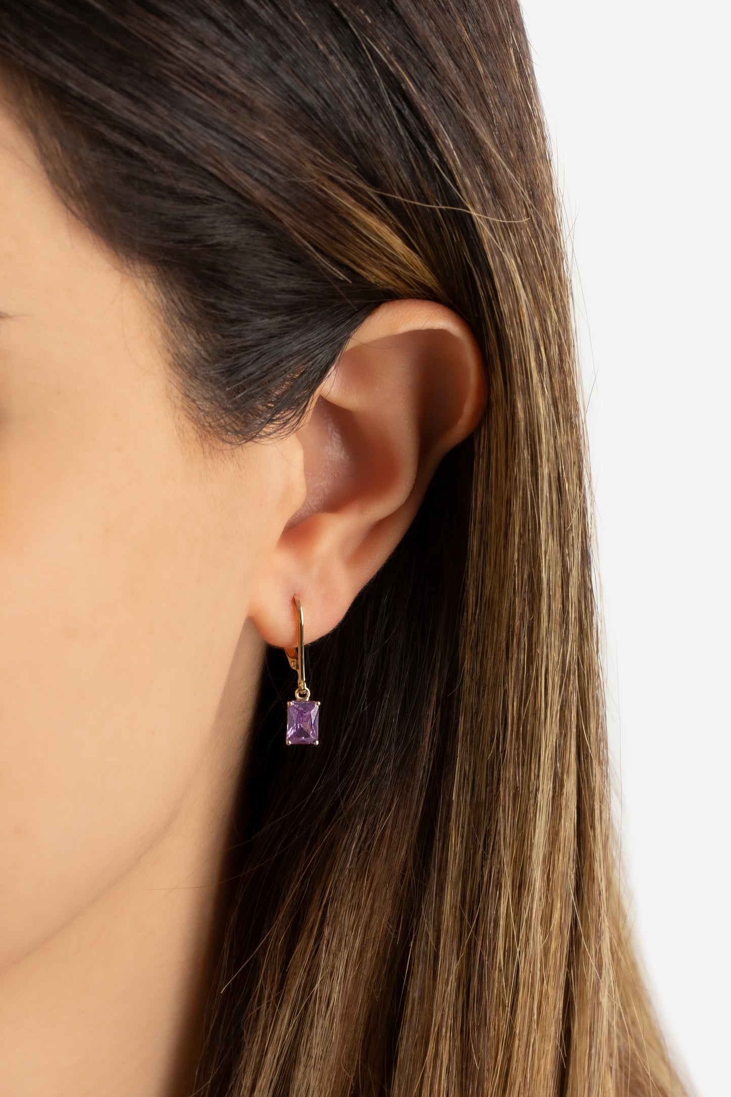 Dangle Rectangle Alexandrite Earring 8K/10K/14K Solid Gold, June Birthstone