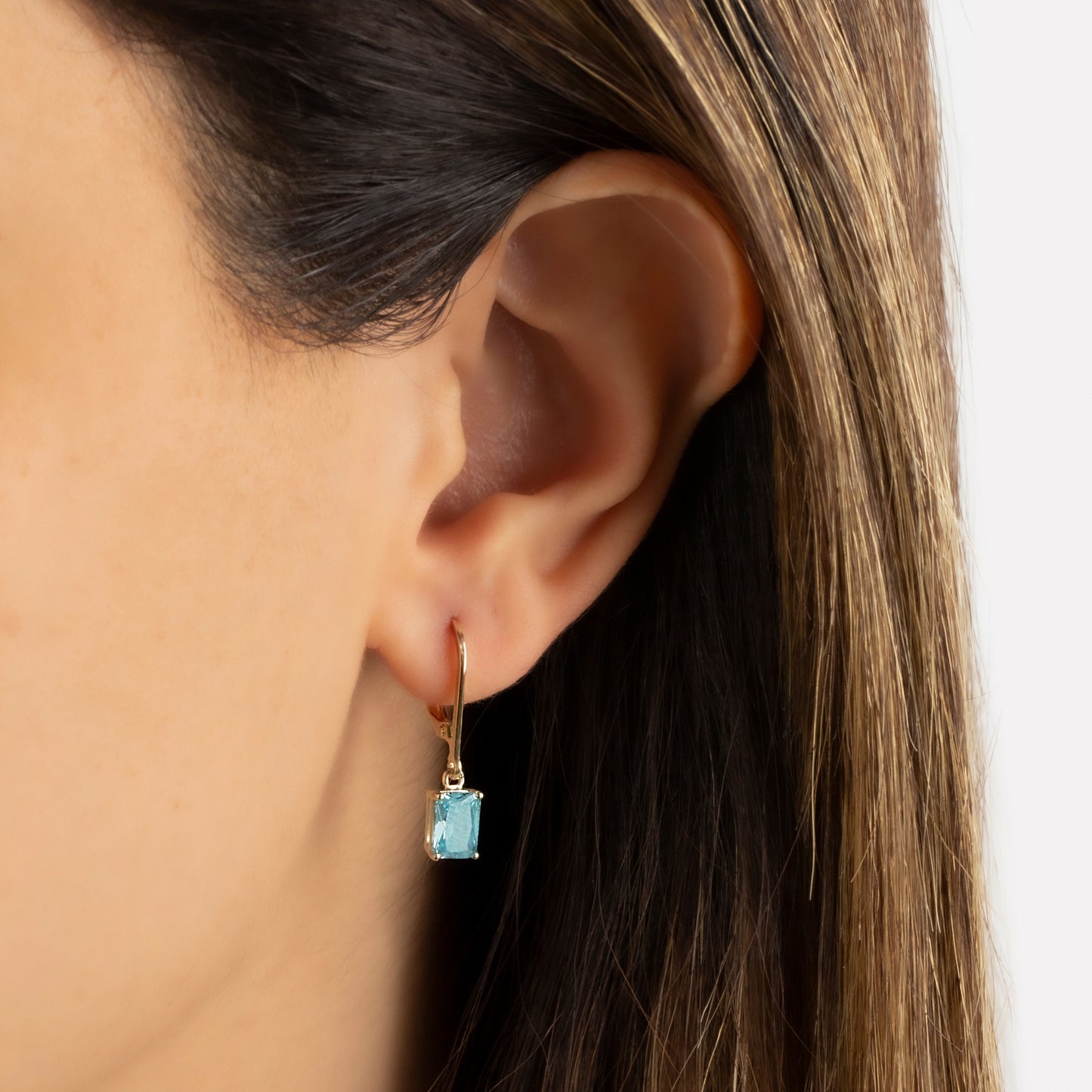 Dangle Rectangle Aquamarine Earring 8K/10K/14K Solid Gold, March Birthstone