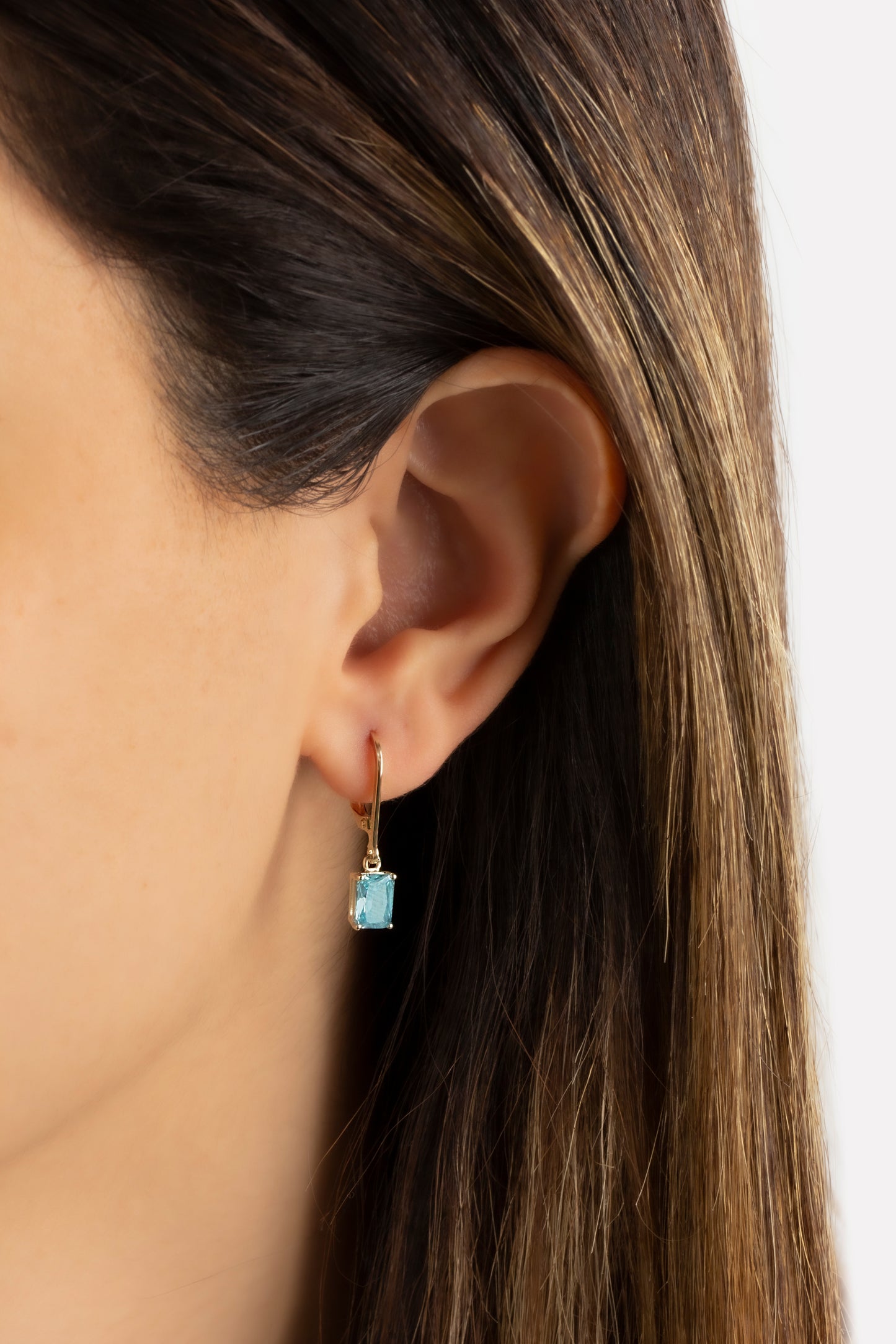 Dangle Rectangle Aquamarine Earring 8K/10K/14K Solid Gold, March Birthstone
