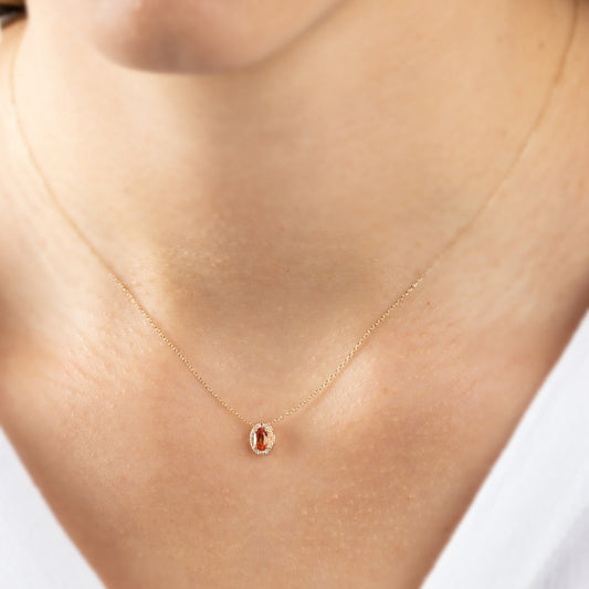 Oval Cut Citrine Necklace with Real Diamonds in 8K/10K/14K Solid Gold, November Birthstone Pendant
