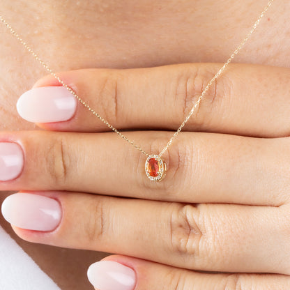 Oval Cut Citrine Necklace with Real Diamonds in 8K/10K/14K Solid Gold, November Birthstone Pendant