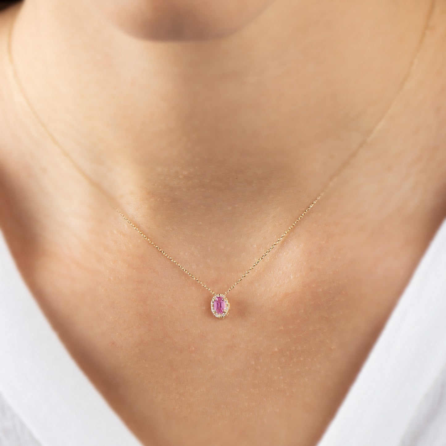 Oval Cut Pink Tourmaline Necklace with Real Diamonds in 8K/10K/14K Solid Gold, October Birthstone Pendant