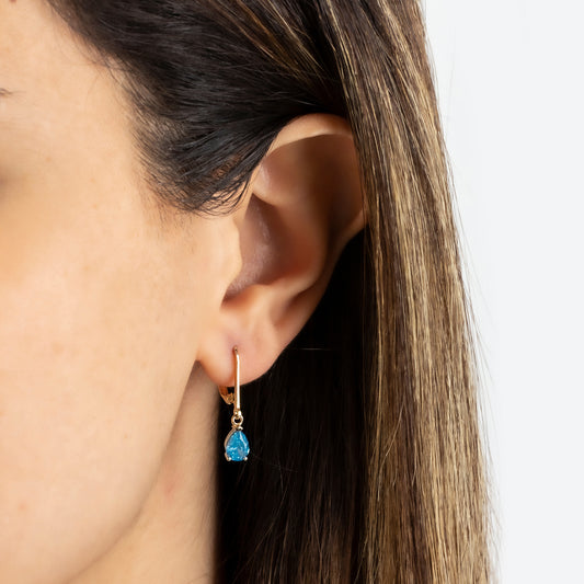 Dangle Drop Blue Topaz Earring 8K/10K/14K Solid Gold, December Birthstone
