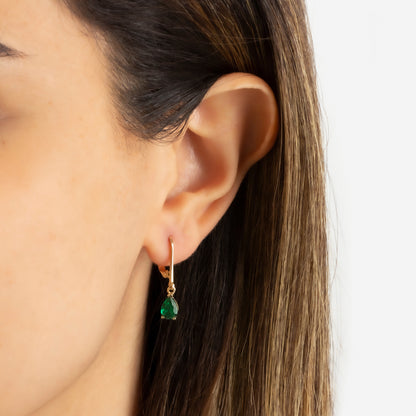 Dangle Drop Emerald Earring 8K/10K/14K Solid Gold, May Birthstone