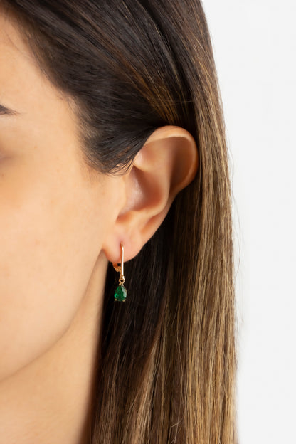 Dangle Drop Emerald Earring 8K/10K/14K Solid Gold, May Birthstone