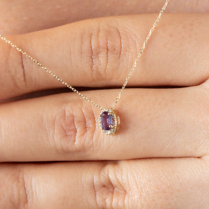 Oval Cut Amethyst Necklace with Real Diamonds in 8K/10K/14K Solid Gold, February Birthstone Pendant
